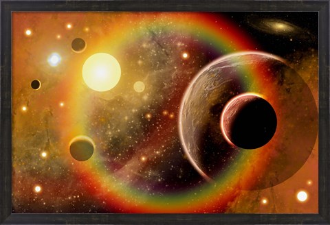 Framed Planetary System in Nebula Print