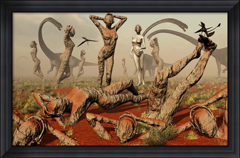 Framed Mutated Dinosaurs and Atlantians Print
