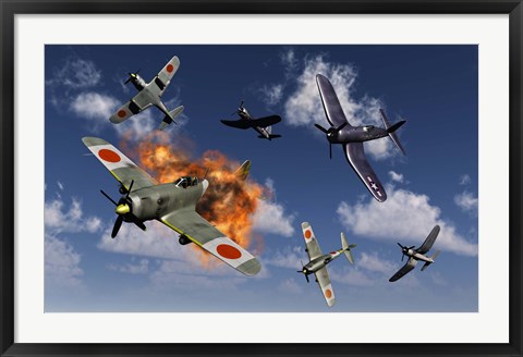 Framed F4U Corsair and Japanese Nakajima Planes Print