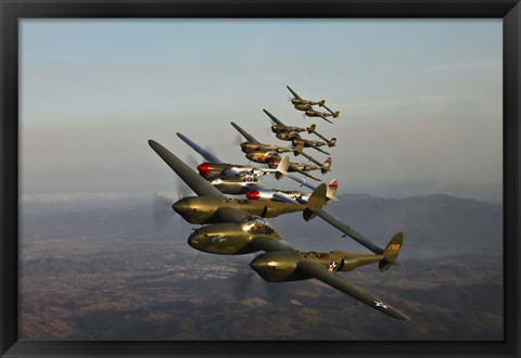 Framed Five Lockheed P-38 Lightnings Print
