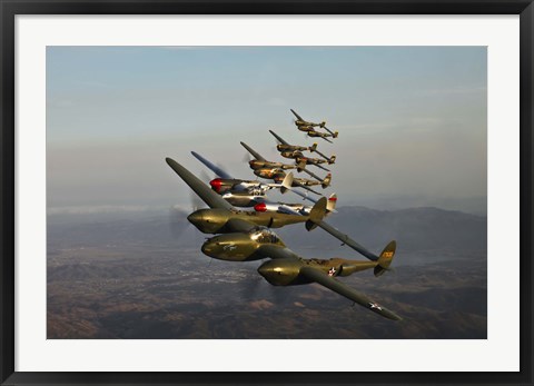 Framed Five Lockheed P-38 Lightnings Print