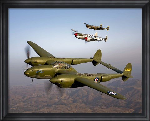 Framed Three Lockheed P-38 Lightnings Print