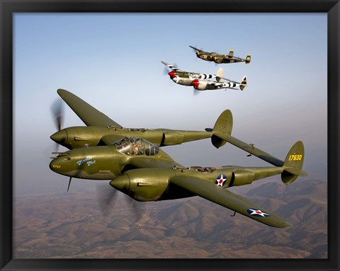 Framed Three Lockheed P-38 Lightnings Print