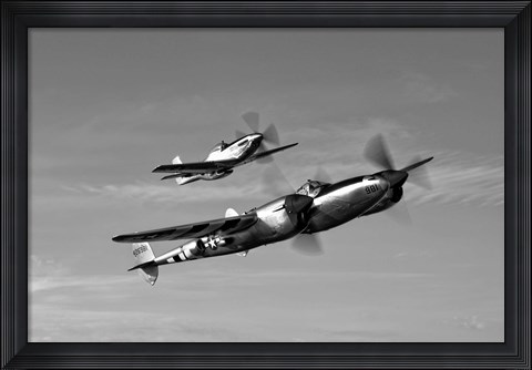 Framed P-38 Lightning and P-51D Mustang Print