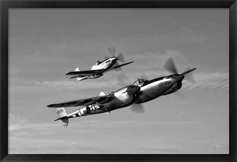 Framed P-38 Lightning and P-51D Mustang Print