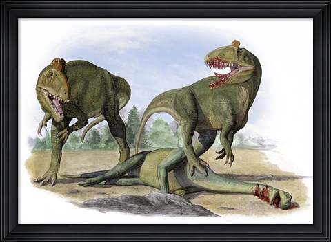 Framed Two Cryolophosaurus Ellioti Print