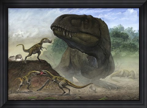 Framed Huchengtyrannus Magnus and Offspring Print