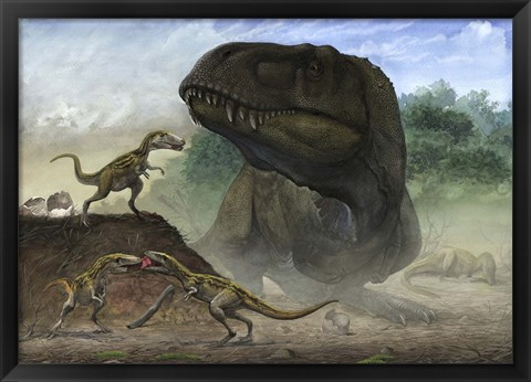 Framed Huchengtyrannus Magnus and Offspring Print