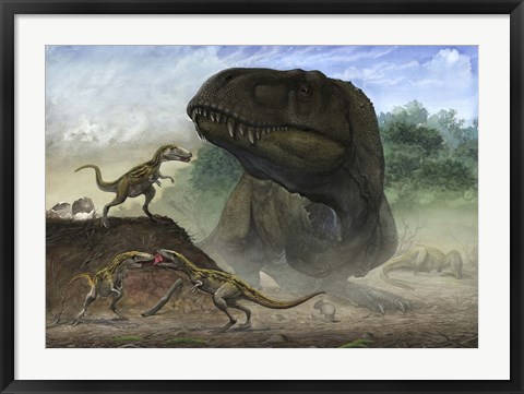 Framed Huchengtyrannus Magnus and Offspring Print