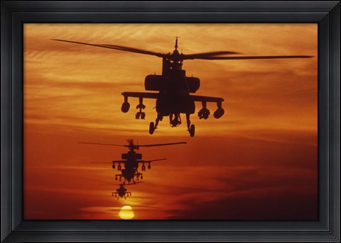 Framed Four AH-64 Apache Helicopters Print