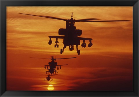 Framed Four AH-64 Apache Helicopters Print