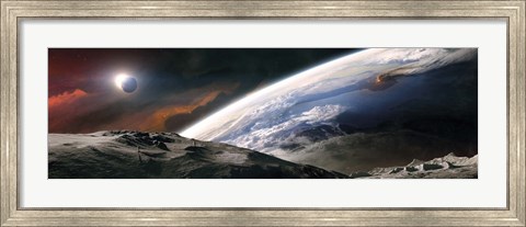 Framed Two Astronauts Exploring a Moon Print
