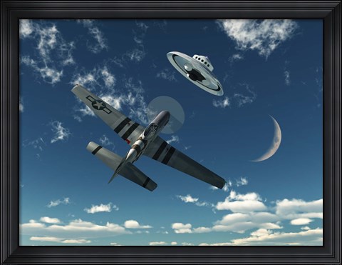 Framed American P-51 Mustang and UFO Print
