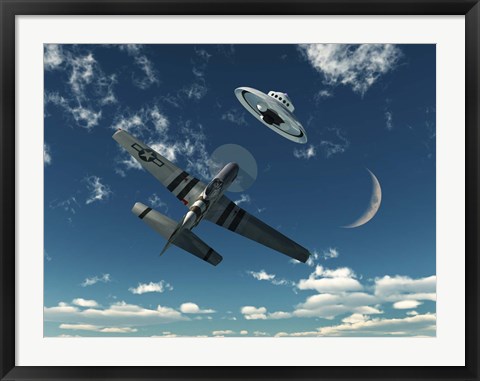 Framed American P-51 Mustang and UFO Print