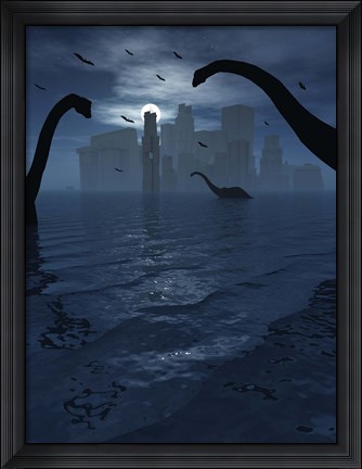 Framed Dinosaurs Feed Near Atlantis Print
