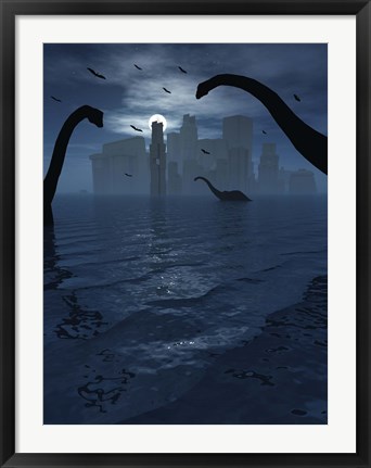 Framed Dinosaurs Feed Near Atlantis Print