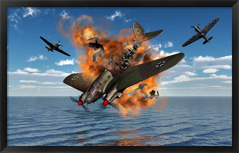 Framed German Heinkel Bomber Crash Print