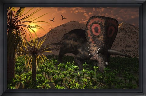 Framed Lone Torosaurus Dinosaur Print