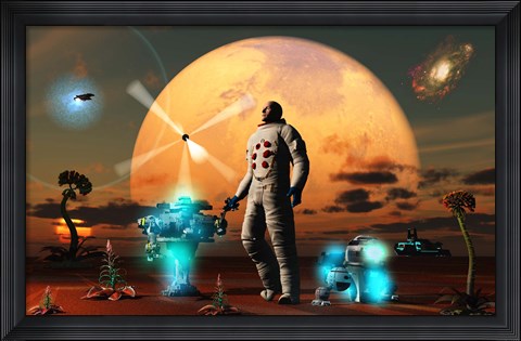 Framed Astronaut Discovers a New World Print