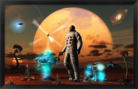 Framed Astronaut Discovers a New World Print