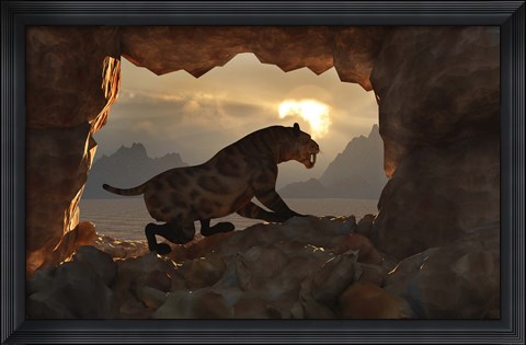 Framed Sabre Tooth Tiger at Home Print