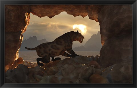 Framed Sabre Tooth Tiger at Home Print