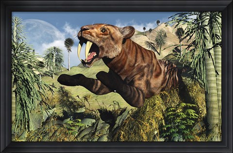 Framed Sabre Tooth Tiger Hunting Print