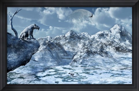 Framed Sabre Toothed Tiger Perched on a Rock Print