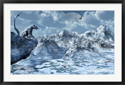 Framed Sabre Toothed Tiger Perched on a Rock Print