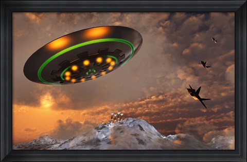 Framed F-22 Raptors Chase a UFO Print