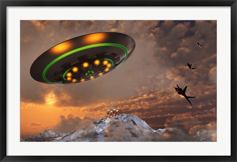 Framed F-22 Raptors Chase a UFO Print