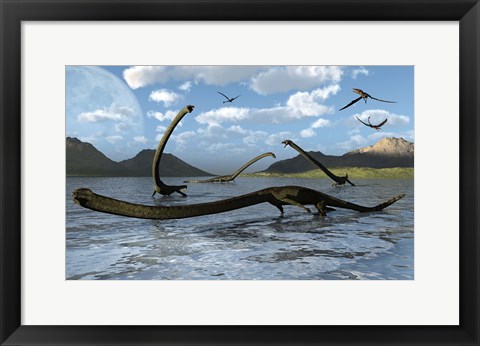 Framed Illustration of Tanystropheus Reptiles Print
