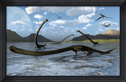 Framed Illustration of Tanystropheus Reptiles Print