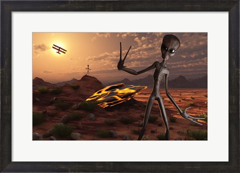 Framed Grey Aliens at the Site of Their UFO crash Print