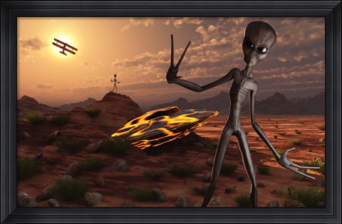 Framed Grey Aliens at the Site of Their UFO crash Print