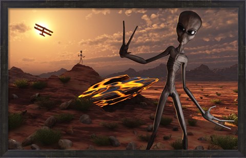 Framed Grey Aliens at the Site of Their UFO crash Print