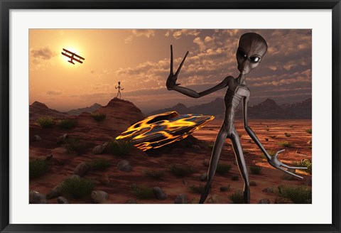 Framed Grey Aliens at the Site of Their UFO crash Print