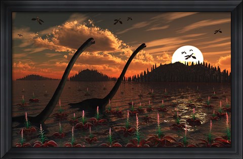 Framed Omeisaurus Dinosaurs Print