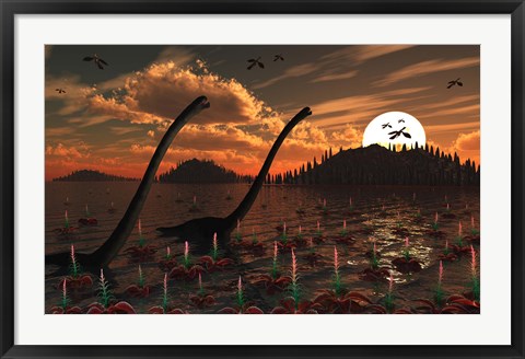 Framed Omeisaurus Dinosaurs Print