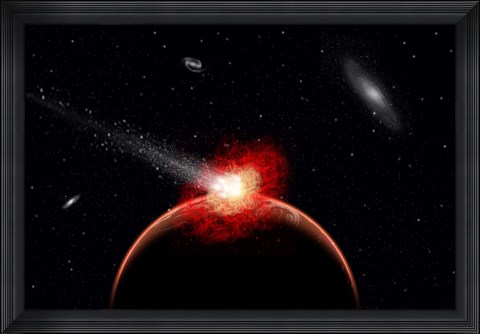 Framed Comet Hitting Alien Planet Print