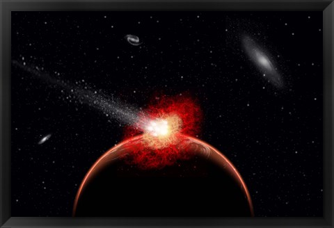 Framed Comet Hitting Alien Planet Print