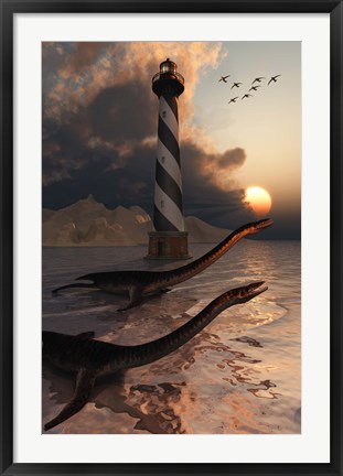 Framed Plesiosaurs on a Sandbank Print