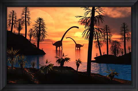 Framed Omeisaurus Dinosaurs from the Jurassic Period Print