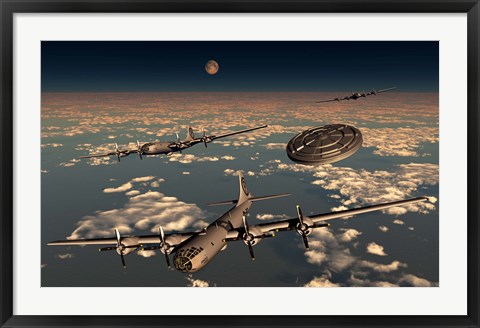 Framed UFO and B-29 Superfortress Aircraft Print