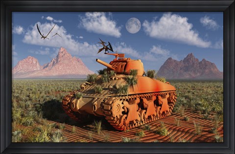 Framed World War II American Sherman Tank Print