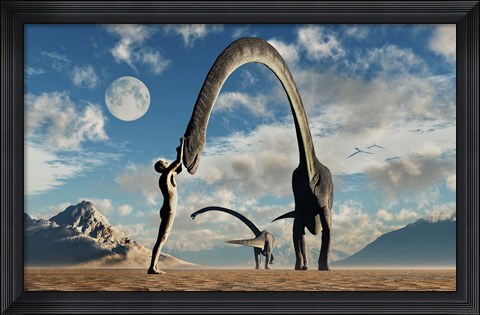Framed Adam Greeting Omeisaurus Sauropod Dinosaurs Print