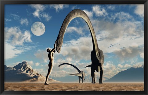 Framed Adam Greeting Omeisaurus Sauropod Dinosaurs Print