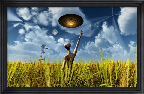 Framed Alien Making Crop Circles Print