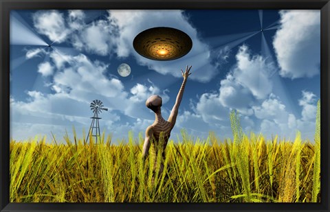 Framed Alien Making Crop Circles Print