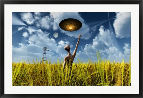 Framed Alien Making Crop Circles Print